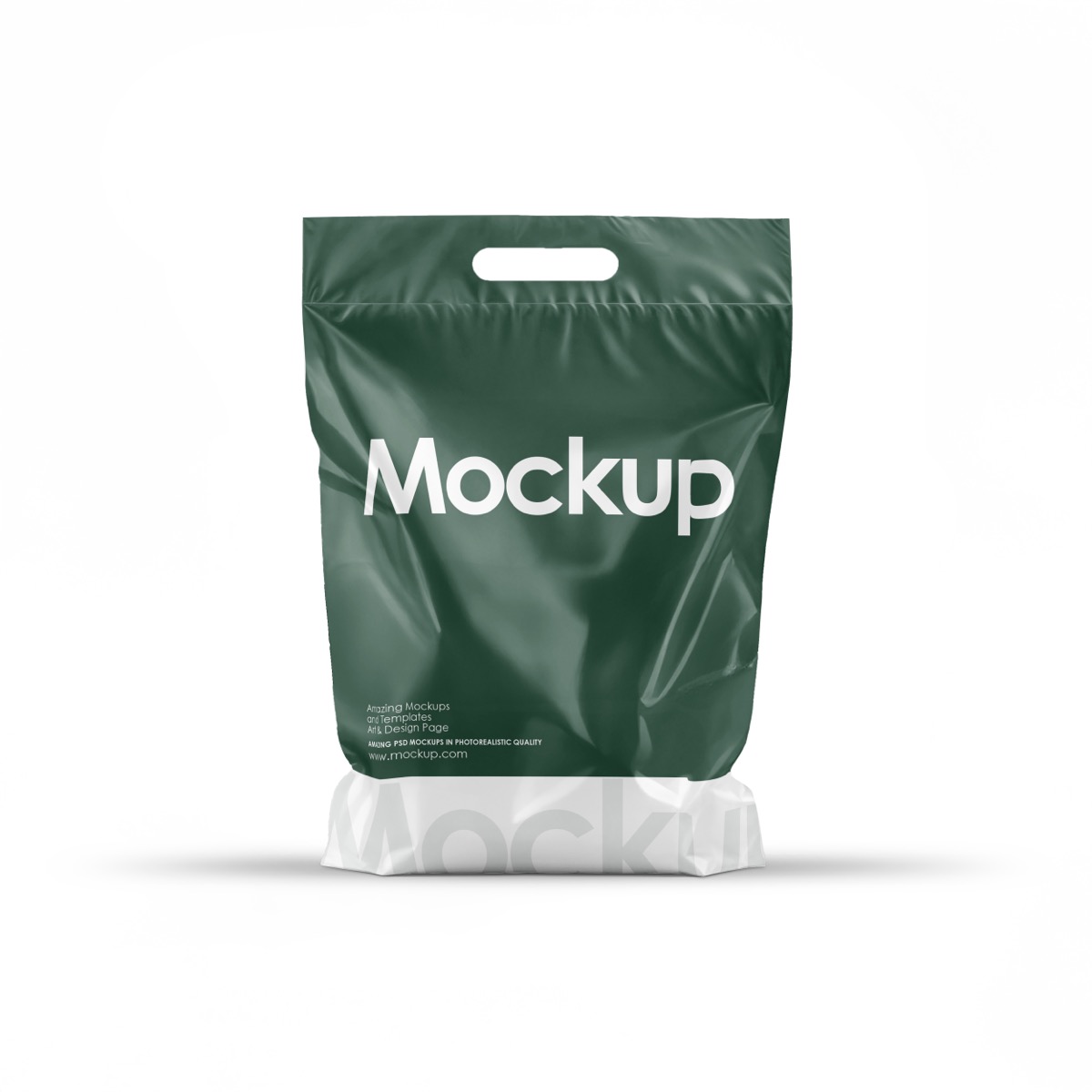 Dark Green Matte Plastic Bag Mockup with Handle White Background, from Brandex