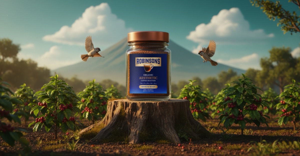 Instant Coffee Jar Label Template – Plantation Scene Mockup, from Brandex