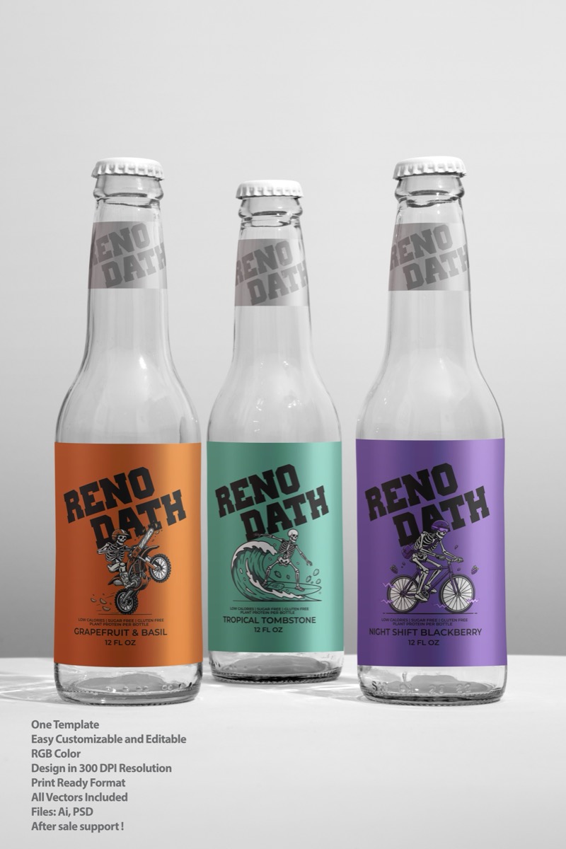 Reno Dath Beverage Bottle Labels Skeleton Character Photoshop, from Brandex