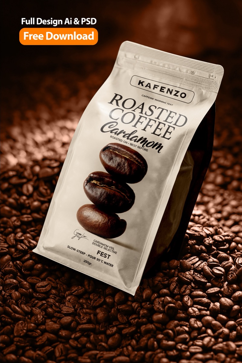 Roasted Coffee Bag Packaging Template – Cardamom Cream Pouch Design, from Brandex