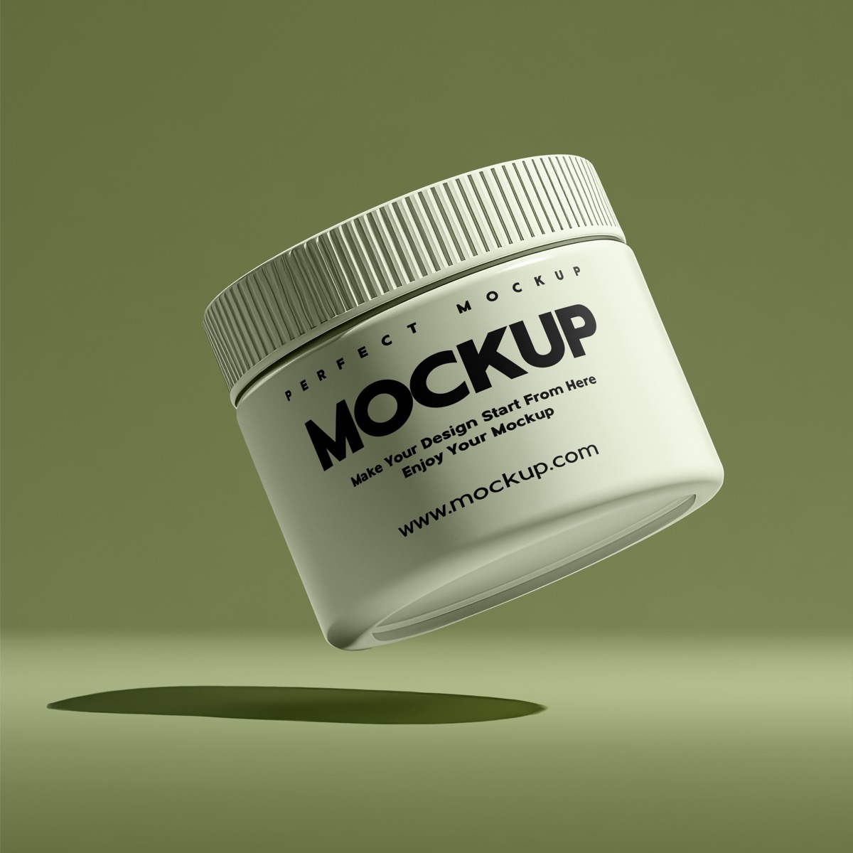 Skincare Cream Jar Floating Mockup Green Background Branding, from Brandex