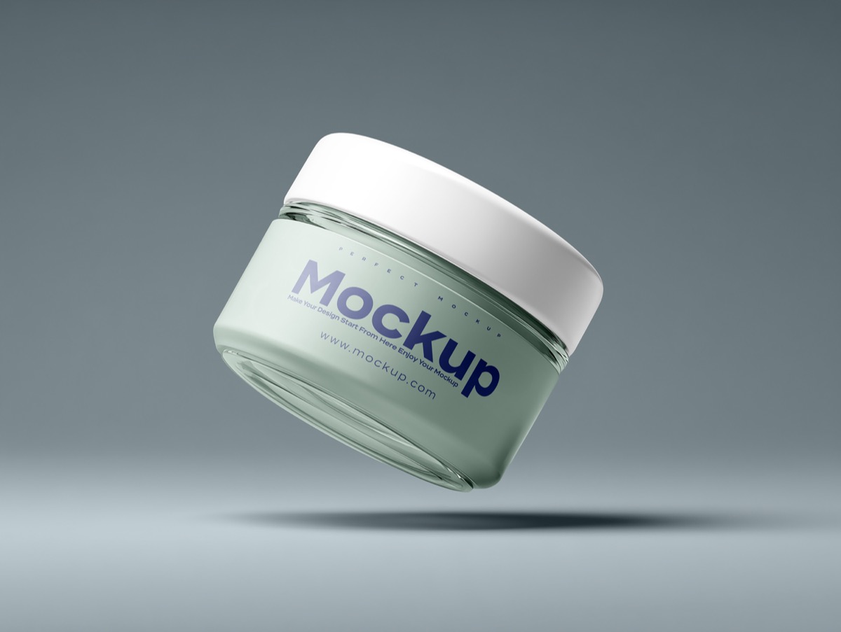 Sleek Floating Cosmetic Jar Mockup White Lid Gradient Background, from Brandex