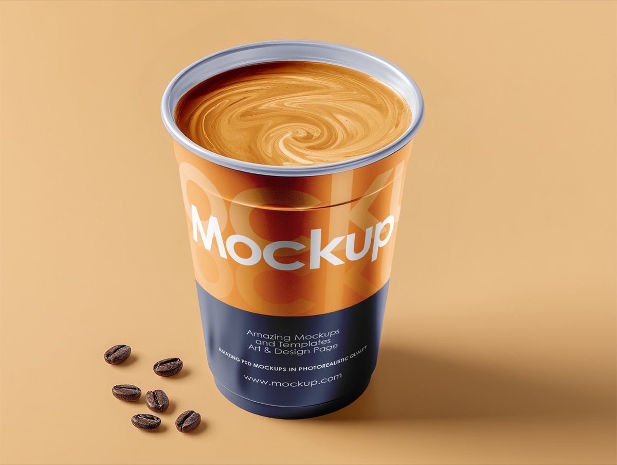 Lidless Paper Coffee Cup Mockup Filled with Latte on Warm Beige Background, from Brandex