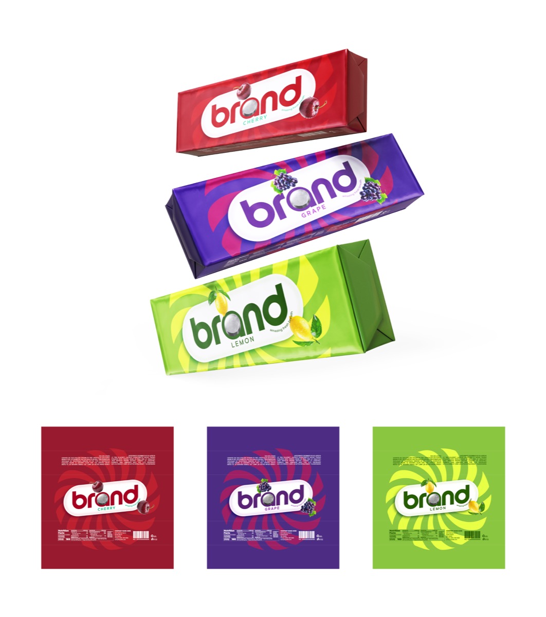 Brand Cherry Grape Lemon Candy Bar Packaging - Swirl Pattern Design, from Brandex