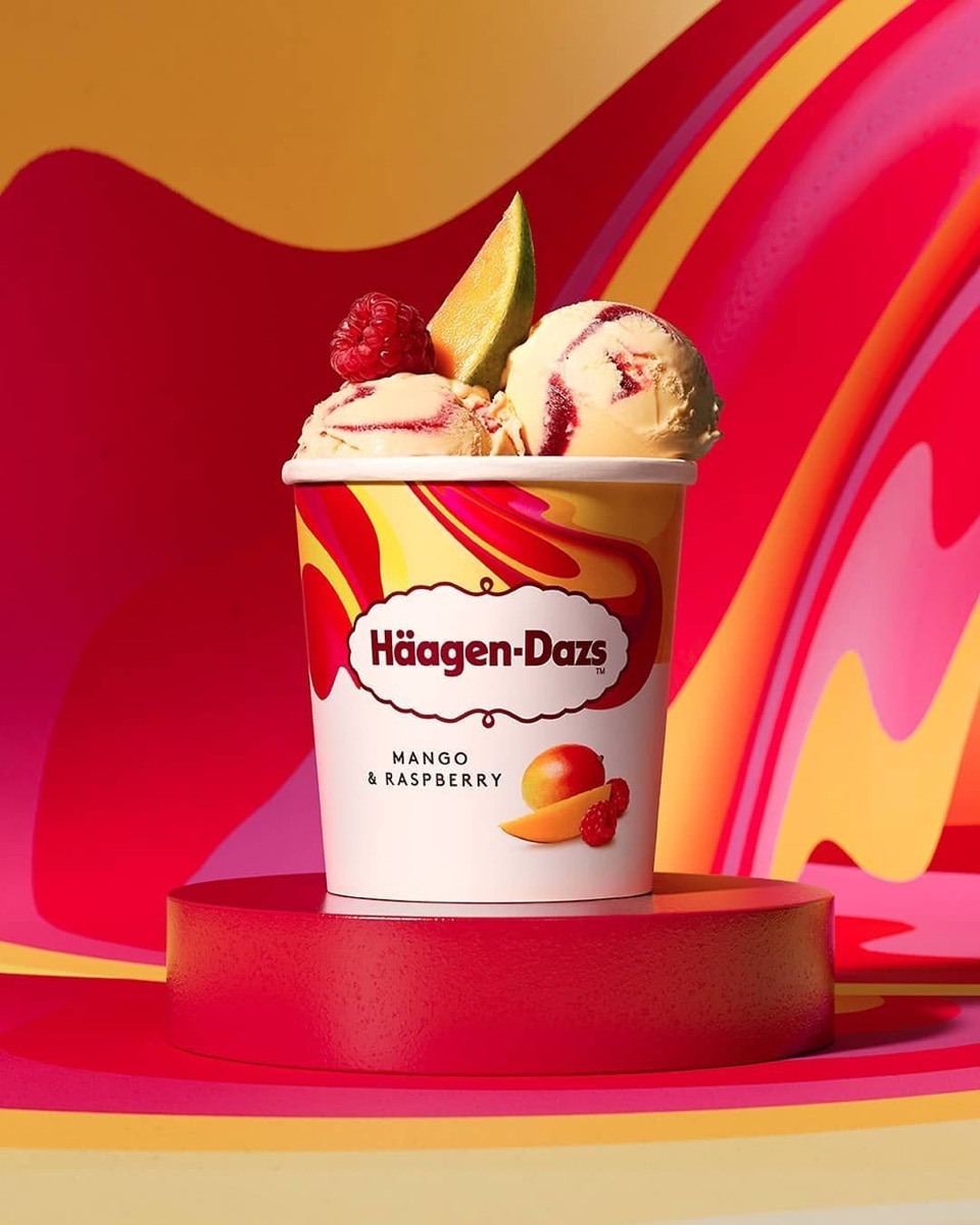 Häagen-Dazs — Mango & Raspberry, range shot packaging, pre-press by OHG