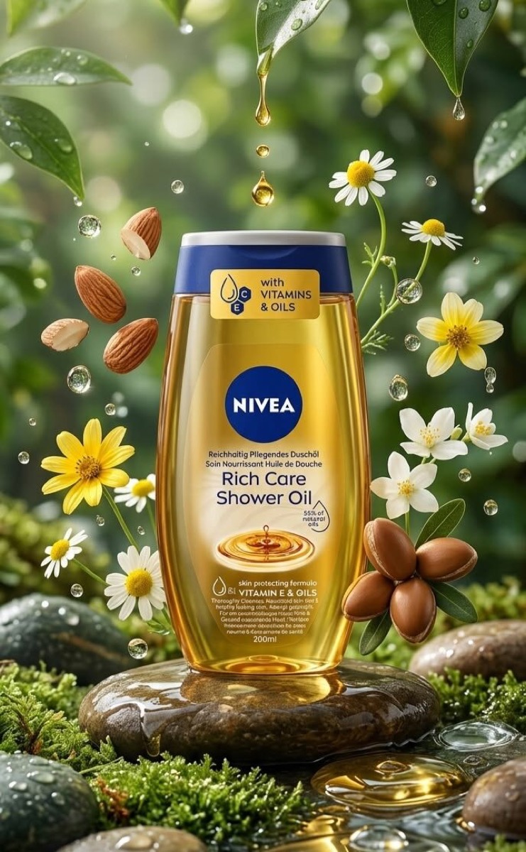 NIVEA — Rich Care Shower Oil packaging, pre-press by OHG